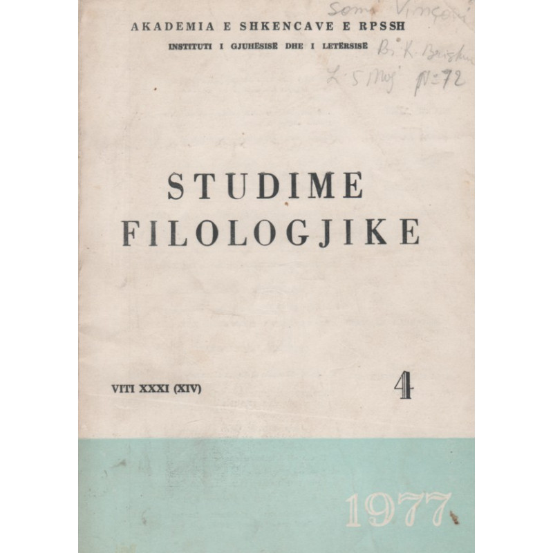 Studime filologjike 1977, vol. 4 Studime filologjike 1977, vol. 4
